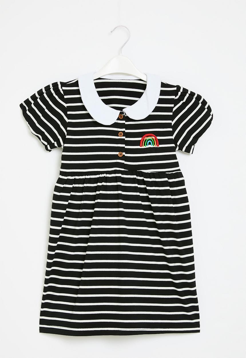 Pop Candy - Striped collared dress - black & white 