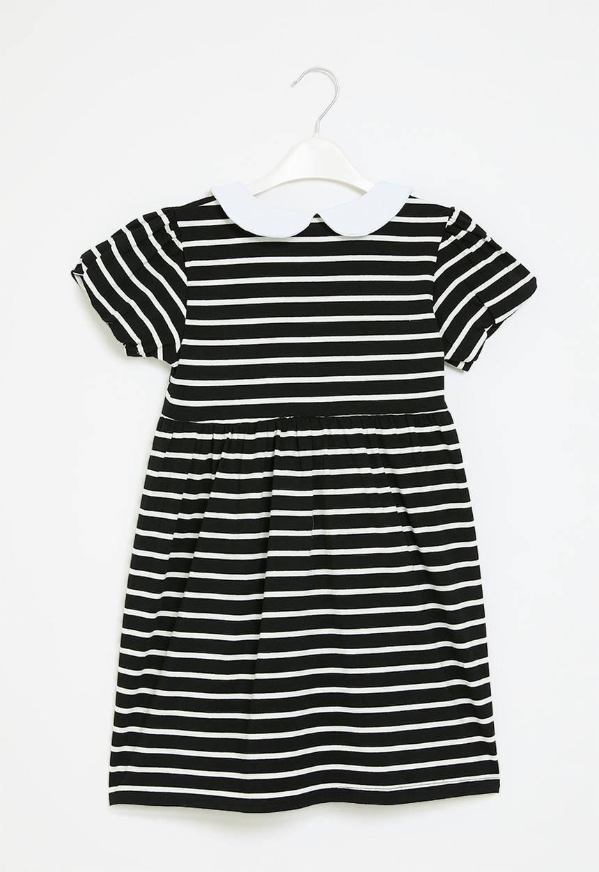 Pop Candy - Striped collared dress - black & white 