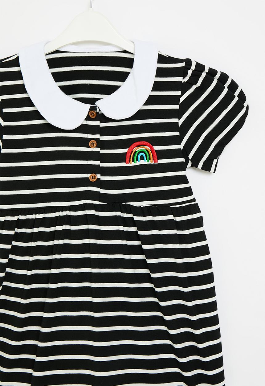 Pop Candy - Striped collared dress - black & white 