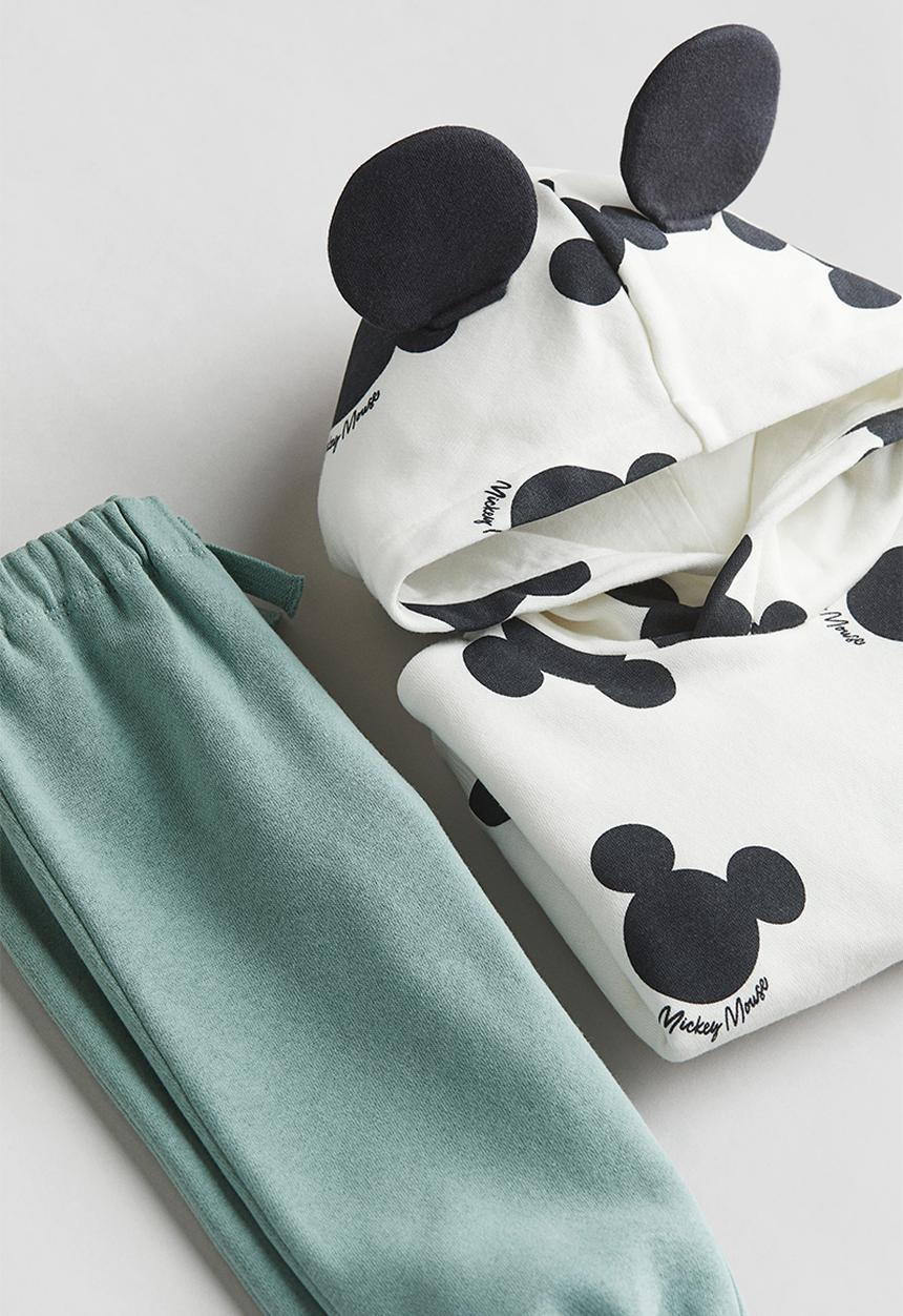 H&M - 2-Piece printed sweatshirt set - dusty green & mickey mouse