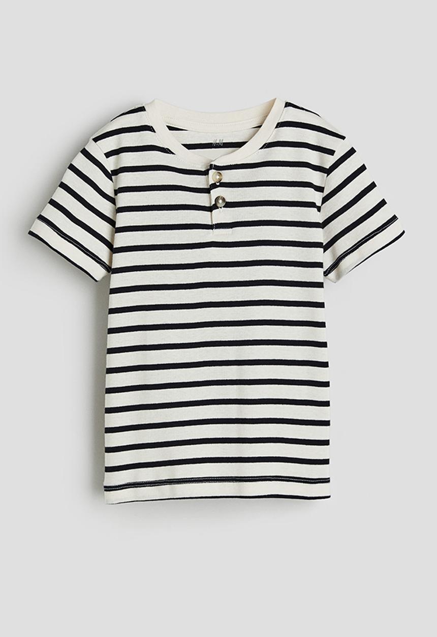 H&M - 2-Pack henley t-shirts - natural white & striped