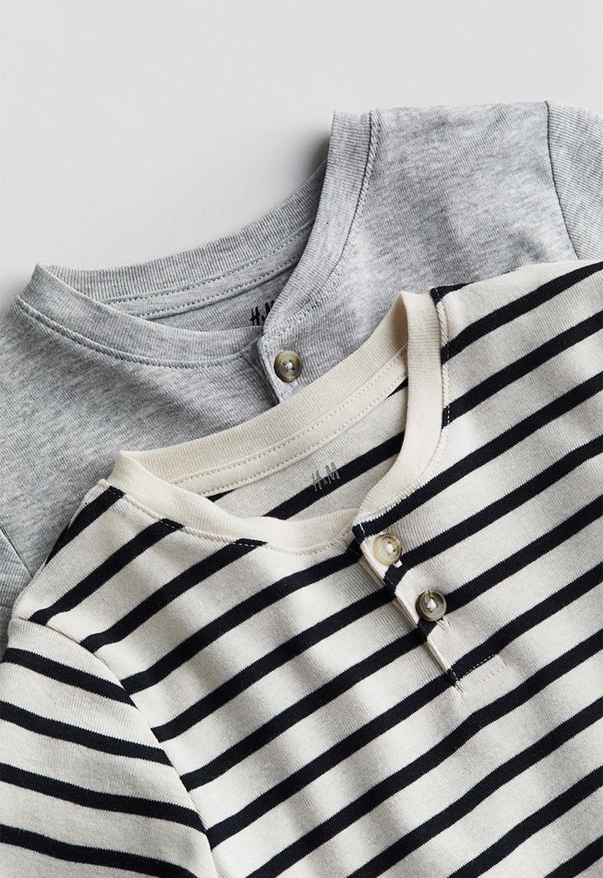 H&M - 2-Pack henley t-shirts - natural white & striped