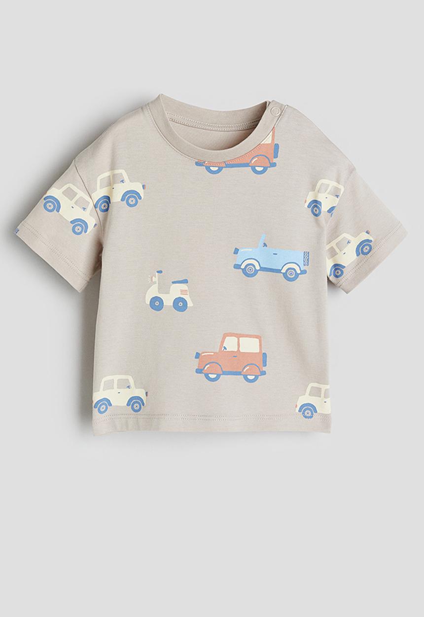 H&M - Cotton jersey t-shirt - light beige & vehicles
