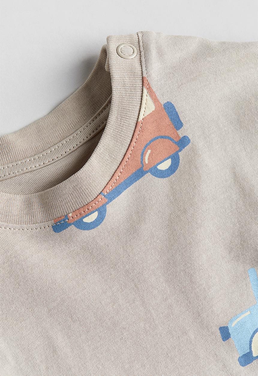 H&M - Cotton jersey t-shirt - light beige & vehicles