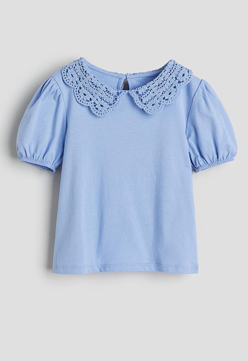 H&M - Collared jersey top - light blue 