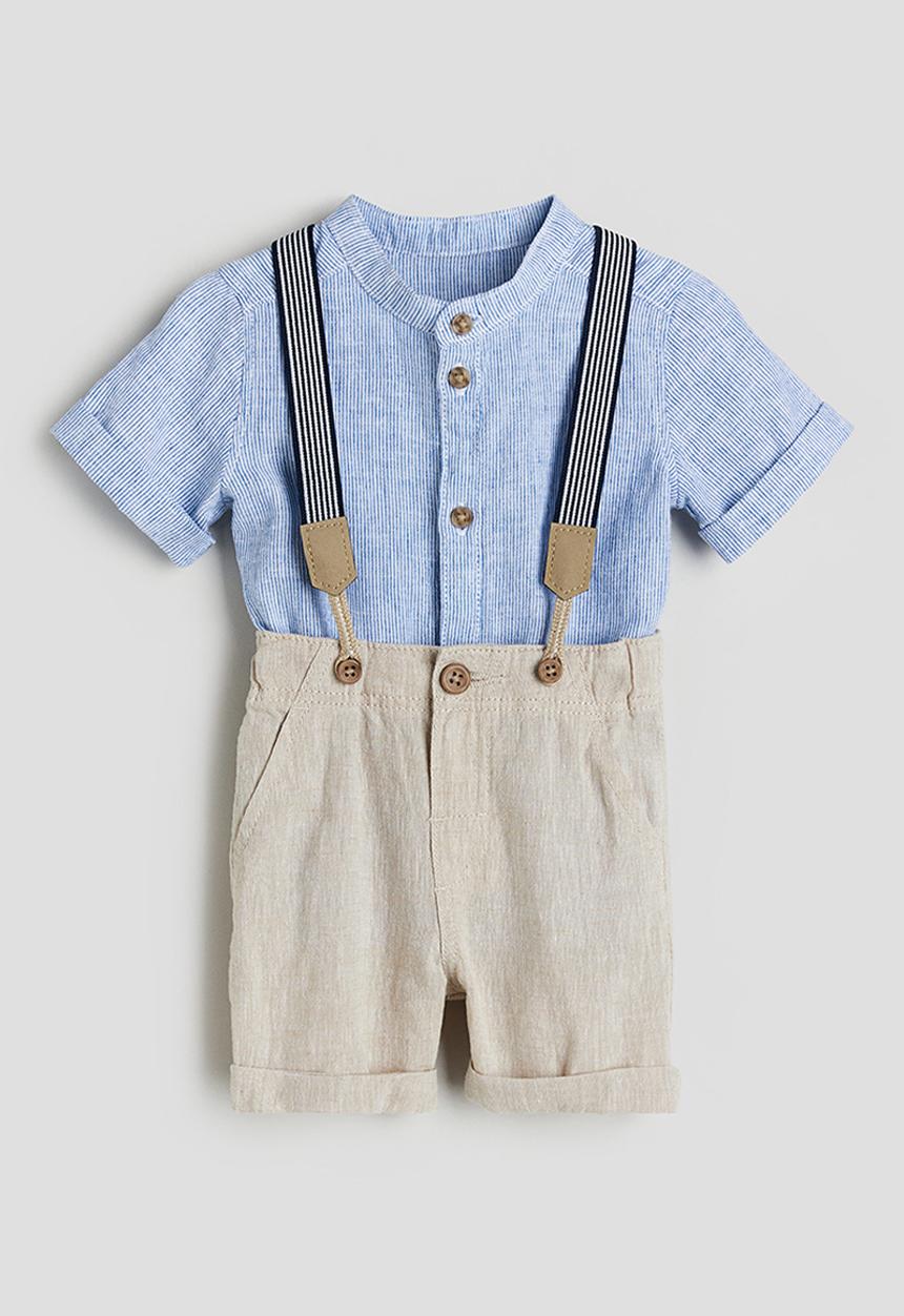 H&M - 2-Piece set with braces - light blue & light beige 