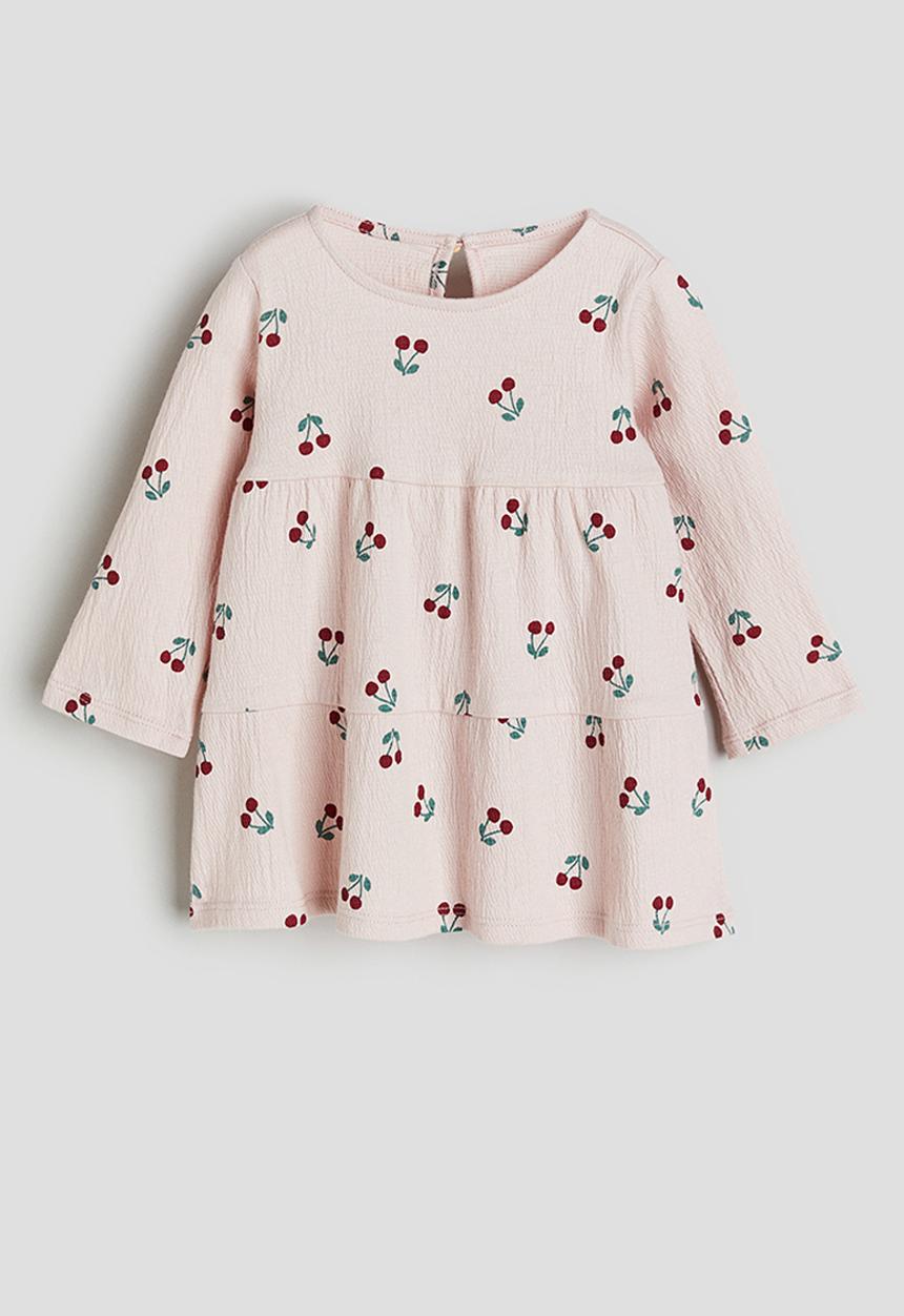 H&M - Patterned jersey dress - light pink & cherries
