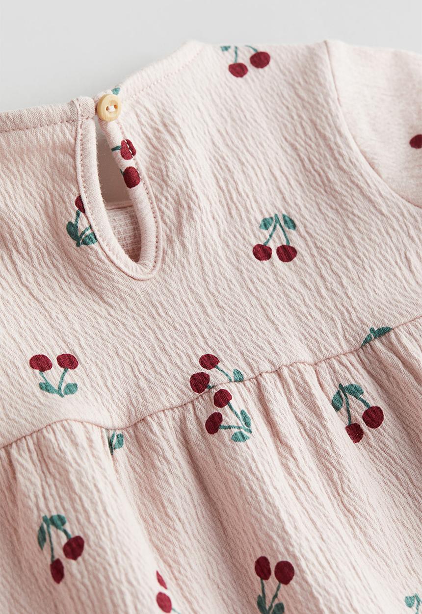 H&M - Patterned jersey dress - light pink & cherries
