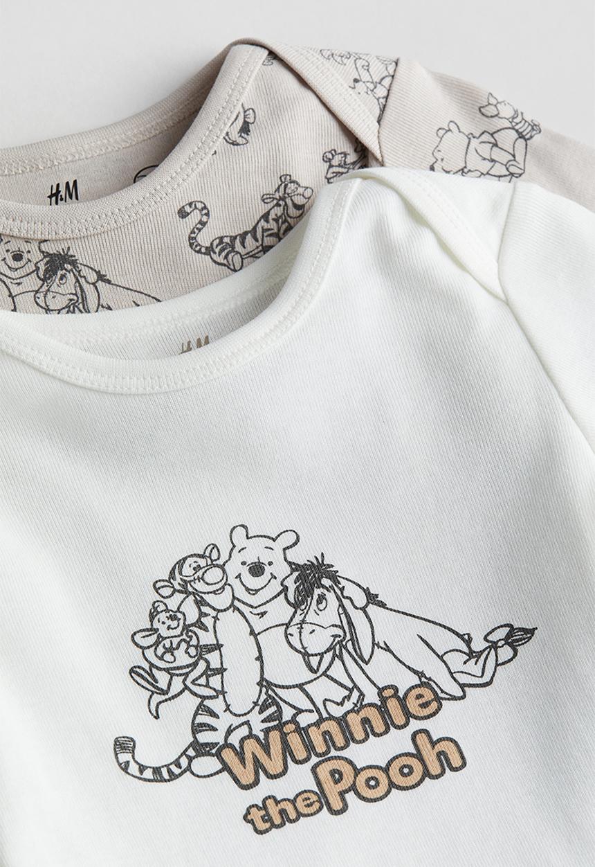 H&M - 2 pack long-sleeved bodysuits - white winnie the pooh