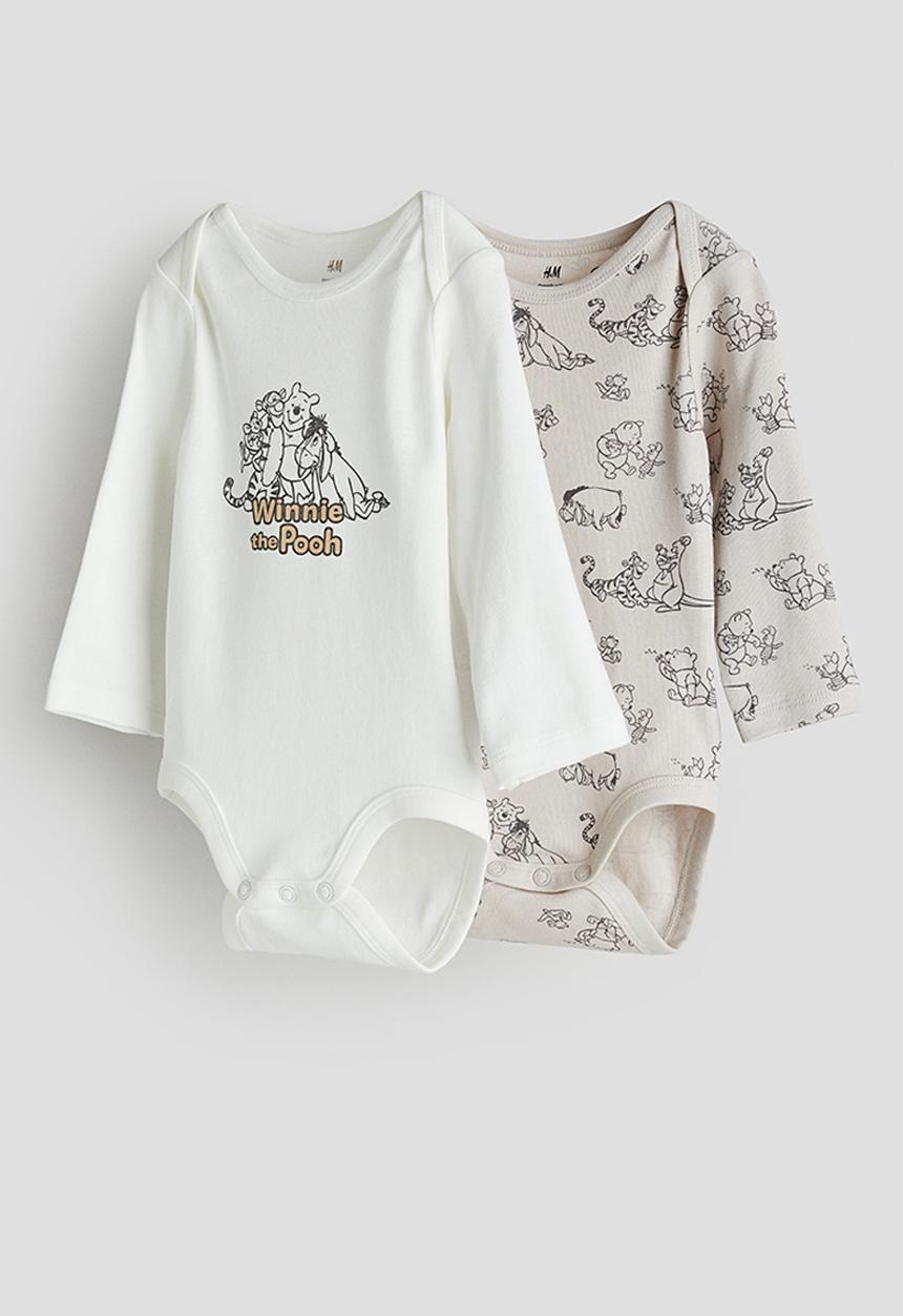 H&M - 2 pack long-sleeved bodysuits - white winnie the pooh