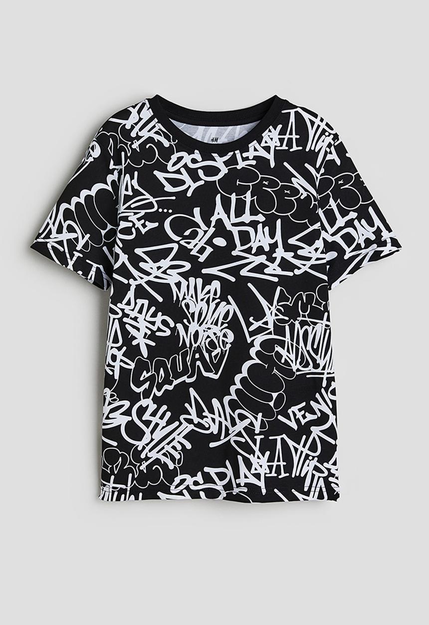 H&M - Printed cotton t-shirt - black & patterned