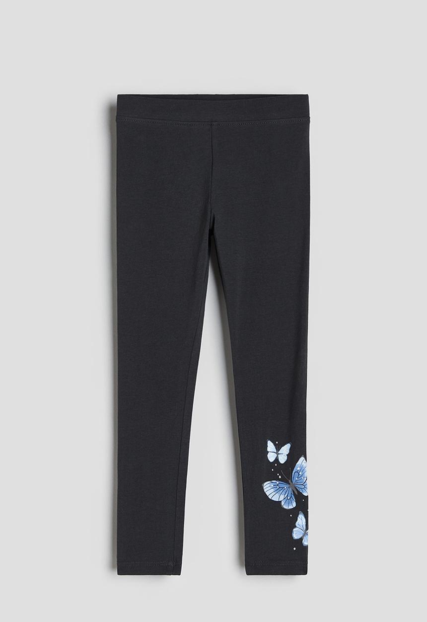 H&M - Printed jersey leggings - dark grey butterflies