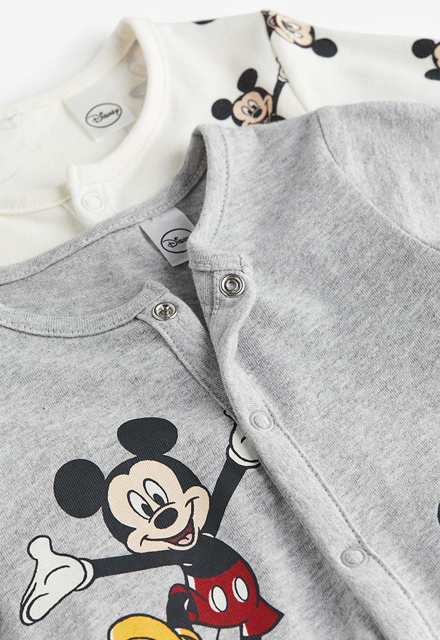 H&M - 2 pack printed pyjamas - light grey marl/mickey mouse