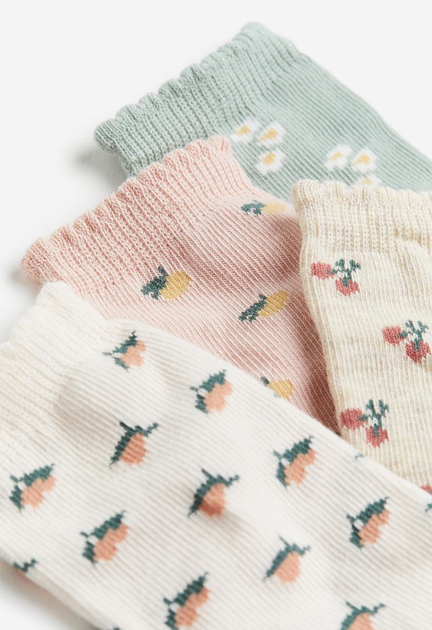 H&M - 4 pack socks - dusty green/floral 