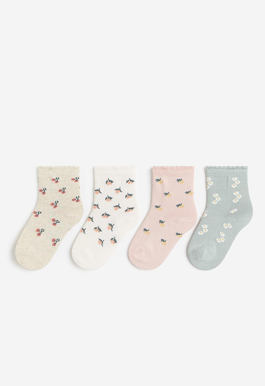 H&M - 4 pack socks - dusty green/floral 