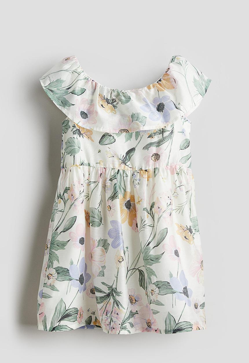 H&M - Patterned flounce-trimmed dress - white/floral 