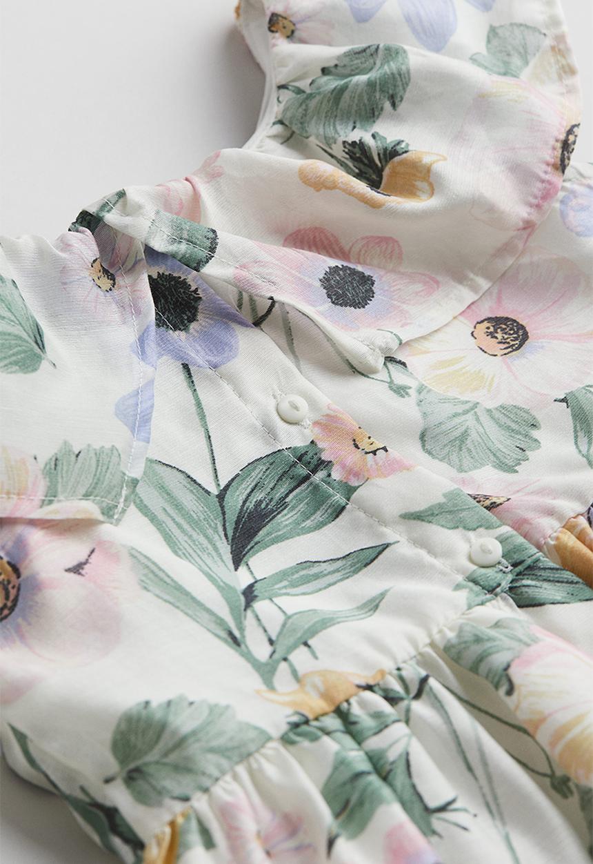 H&M - Patterned flounce-trimmed dress - white/floral 