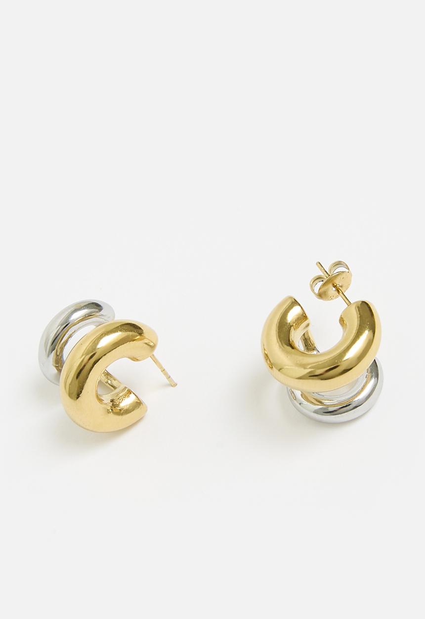Tessa Design - Zora 2 row earring - gold & silver