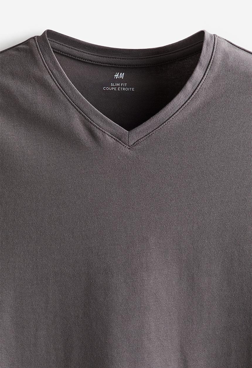 H&M - Slim fit v-neck t-shirt - dark greige