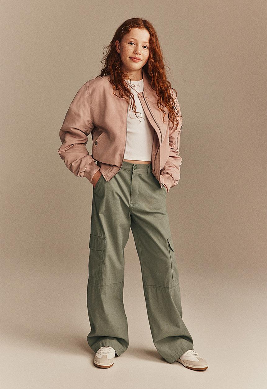 H&M - Wide cargo trousers - light khaki green 