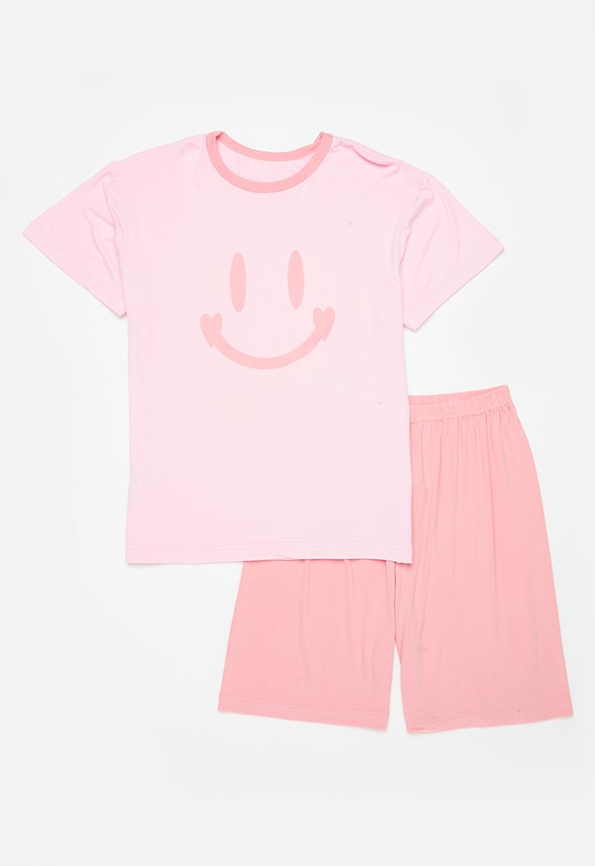 Pop Candy - Smiley print pj set - light pink & dark pink