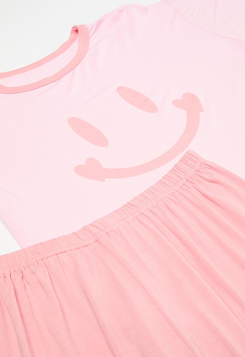 Pop Candy - Smiley print pj set - light pink & dark pink