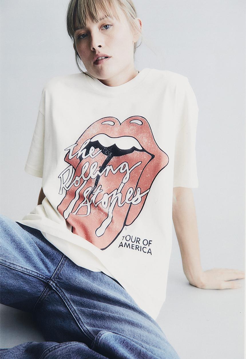 H&M - Oversized printed t-shirt - cream & the rolling stones
