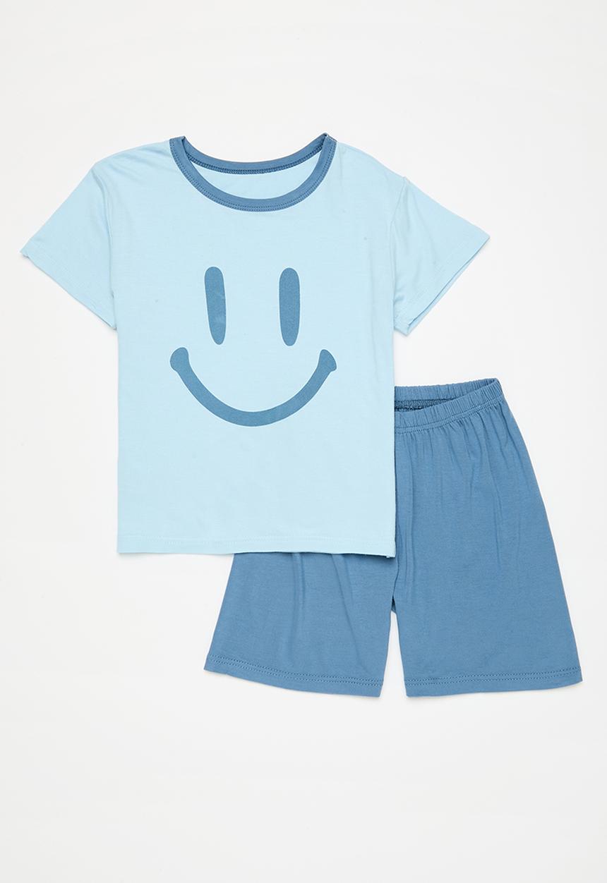 Pop Candy - Smiley print pj set - light blue & dark blue