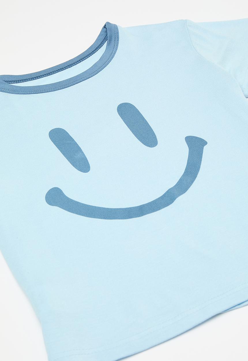 Pop Candy - Smiley print pj set - light blue & dark blue