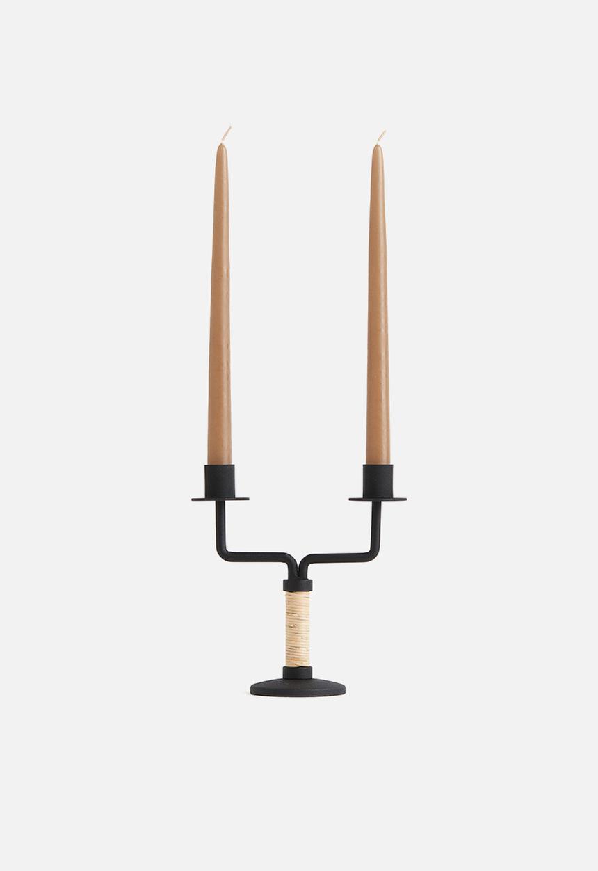 H&M - Metal and rattan candelabra - black/beige
