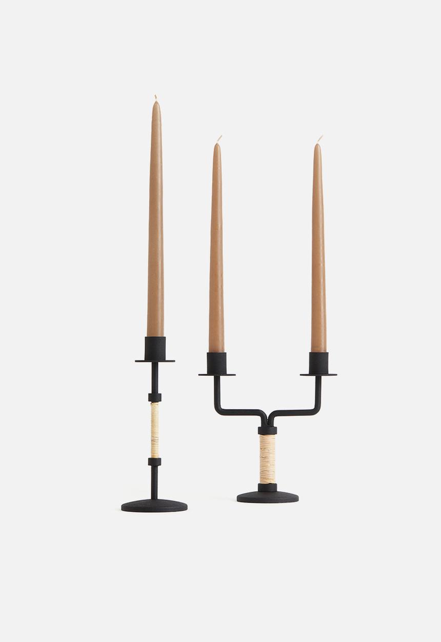 H&M - Metal and rattan candelabra - black/beige