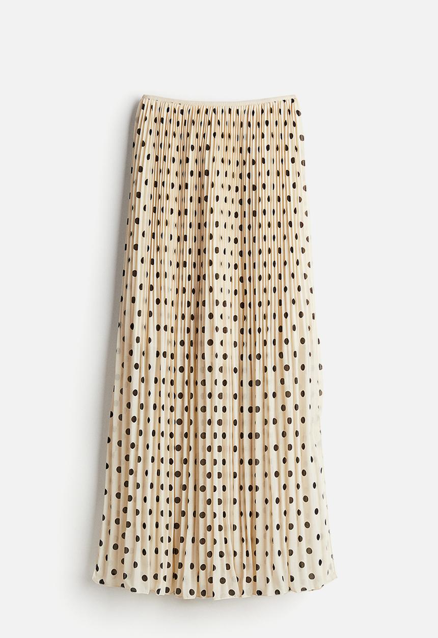 H&M - Pleated chiffon skirt - cream & spotted