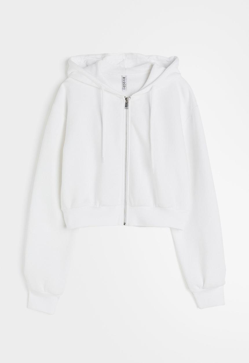H&M - Cropped zip-through hoodie - white