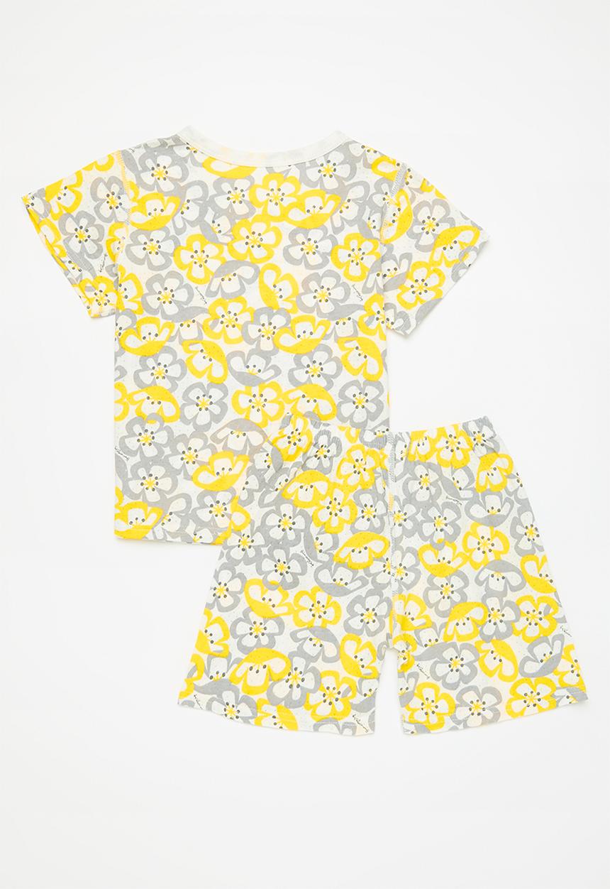 Pop Candy - Floral print pj set-yellow & white