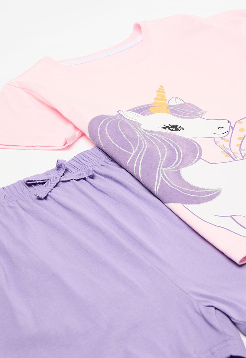 Pop Candy - Printed tee & short set - pink & lilac