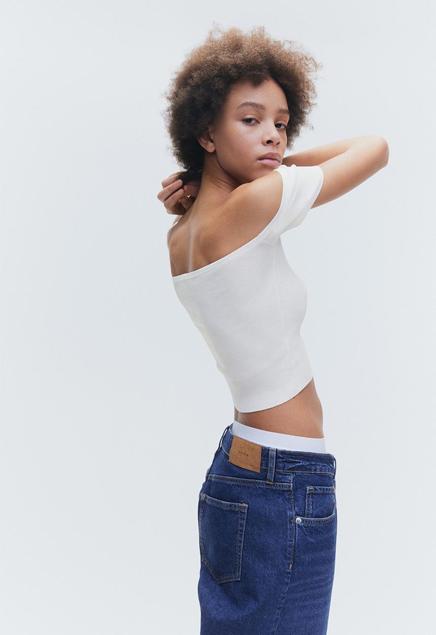 H&M - Rib-knit off-the-shoulder top - white