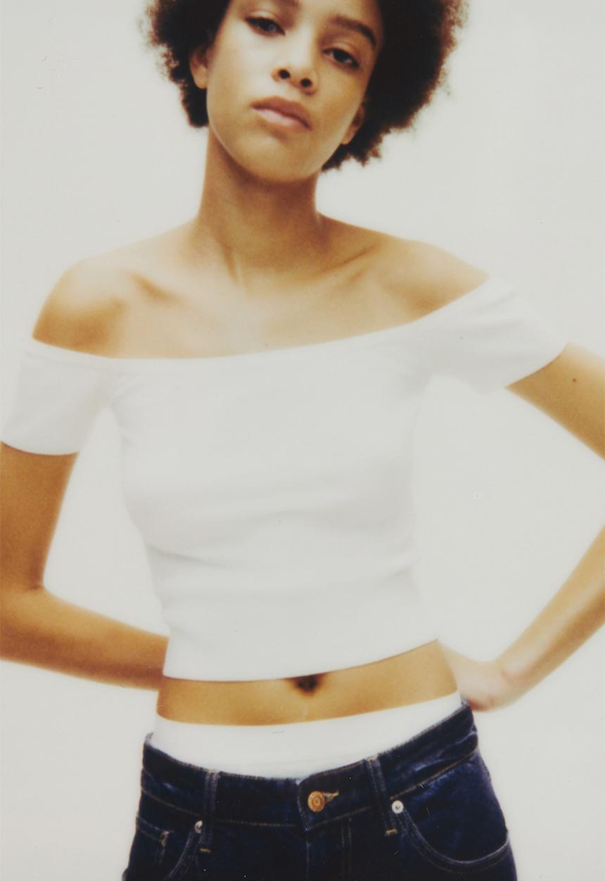 H&M - Rib-knit off-the-shoulder top - white