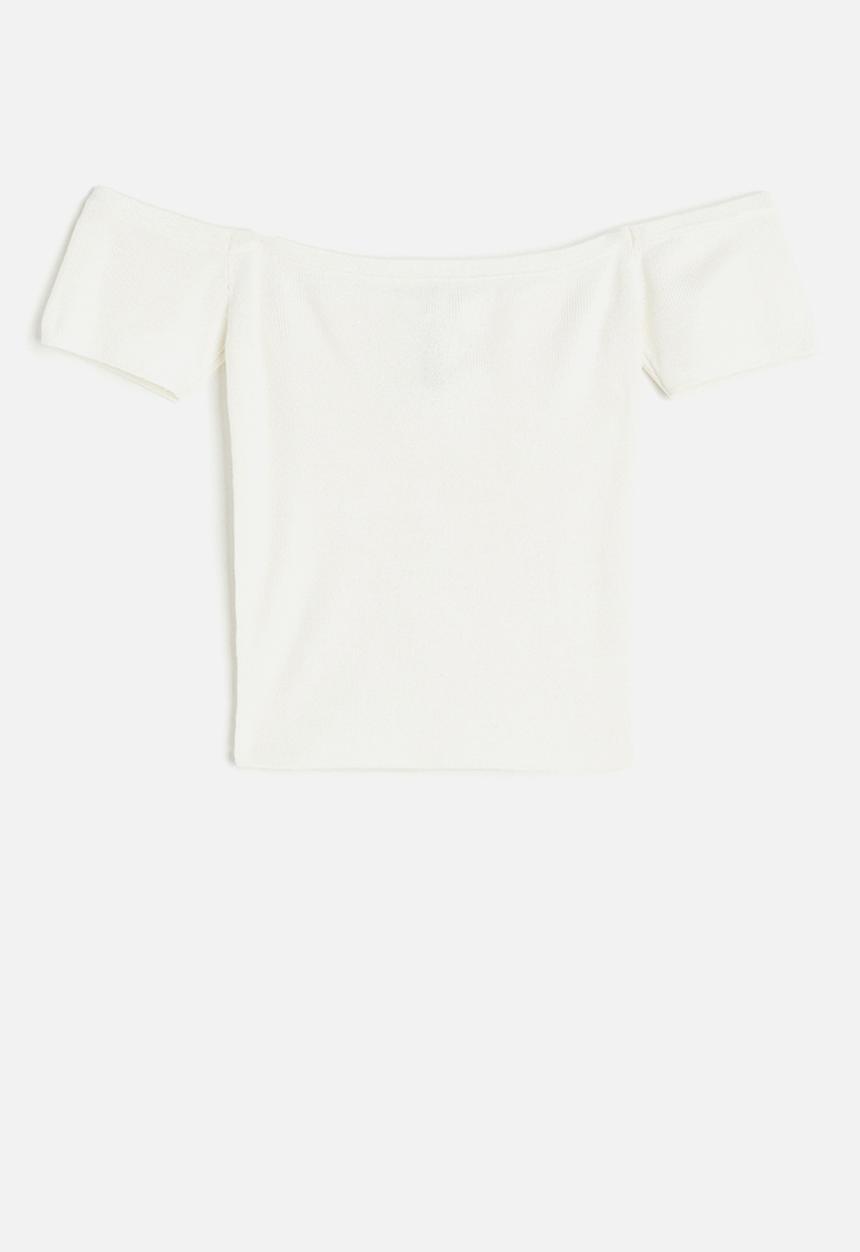 H&M - Rib-knit off-the-shoulder top - white