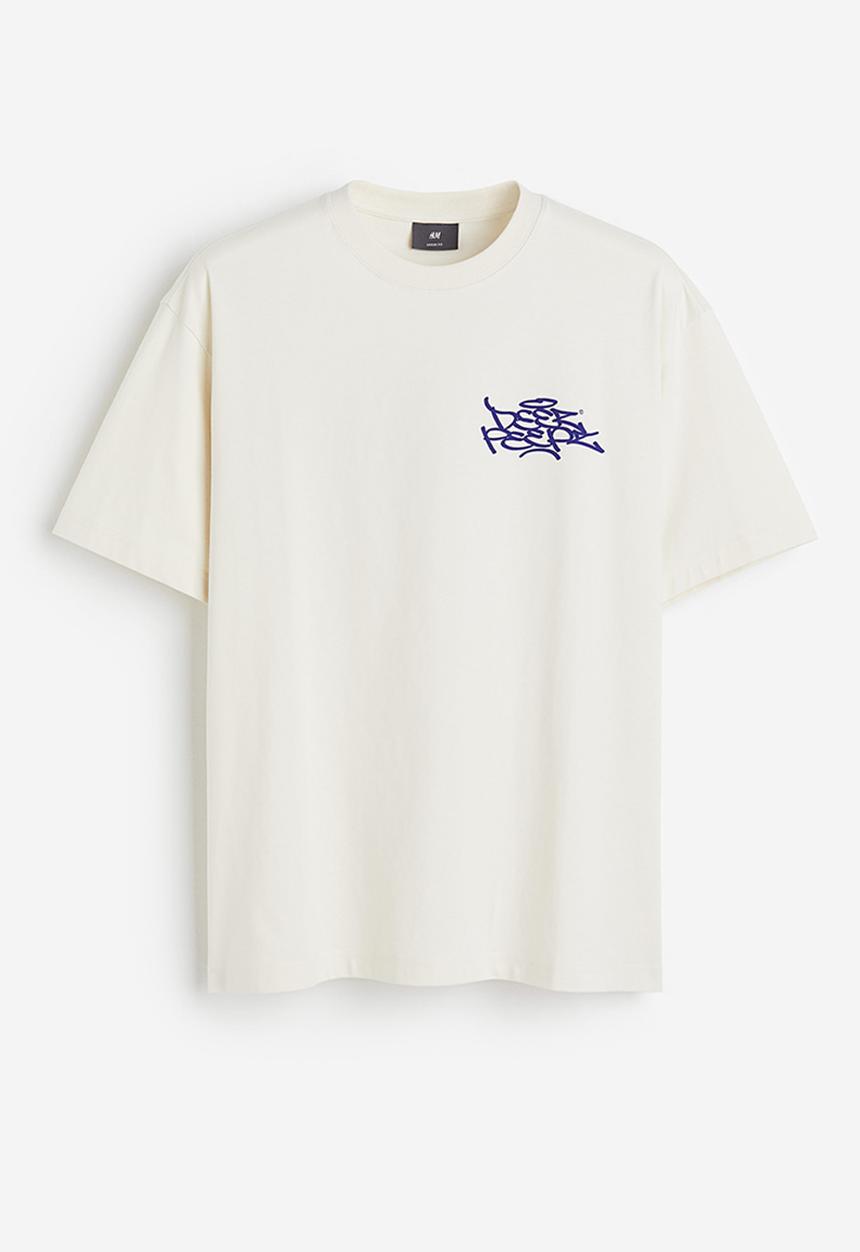 H&M - Loose fit printed T-shirt - beige/deez peepz