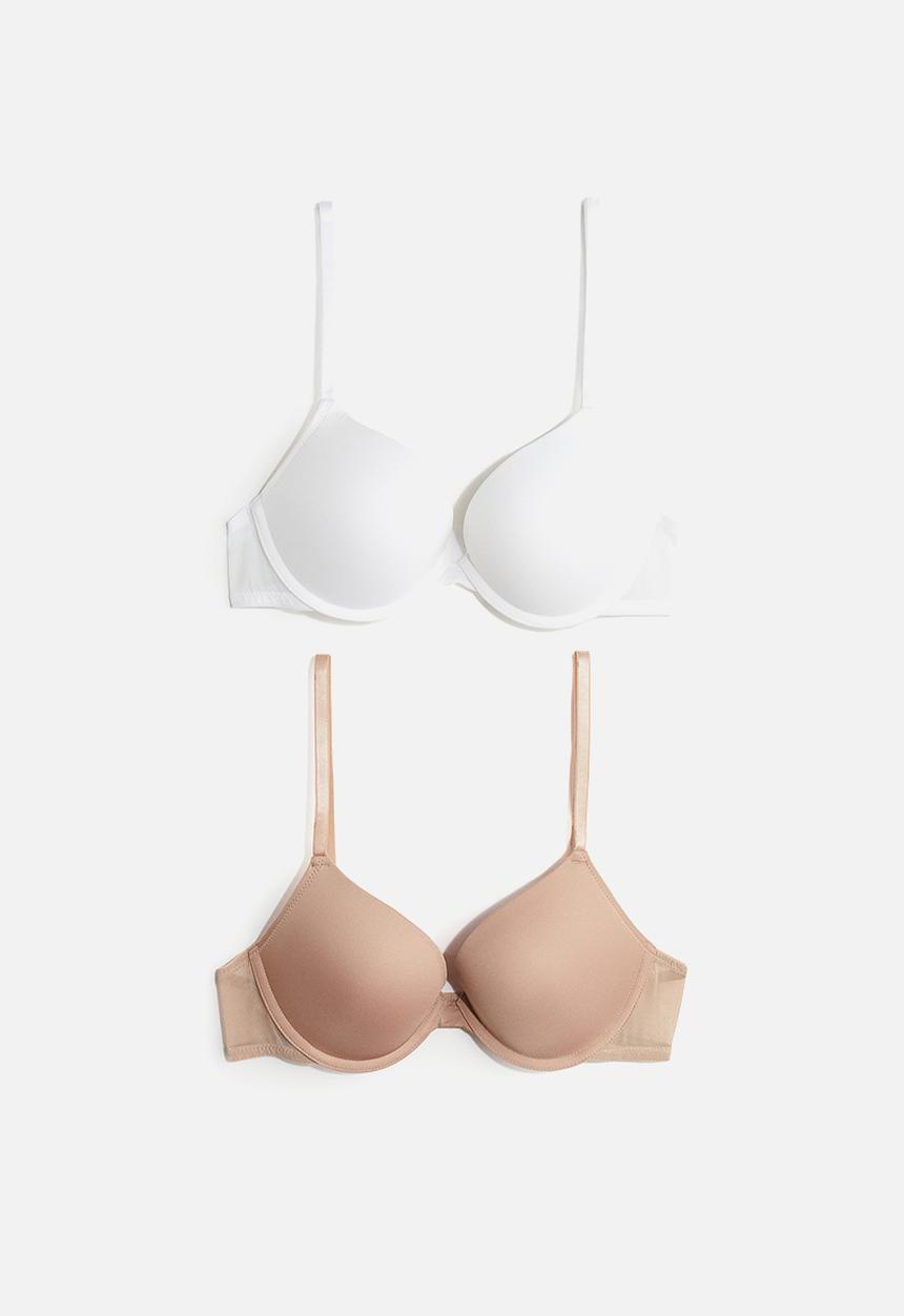 H&M - 2 pack microfibre push-up bras - white & beige