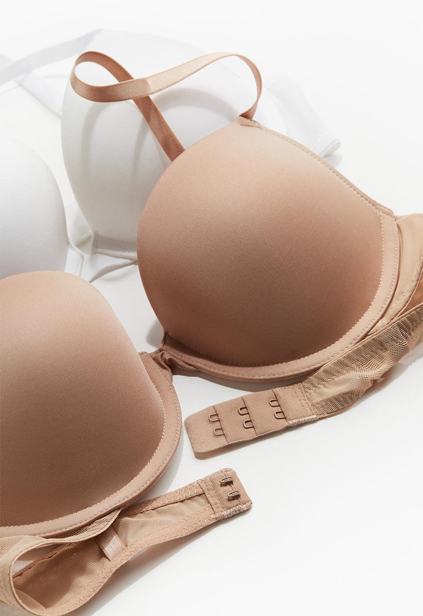 H&M - 2 pack microfibre push-up bras - white & beige