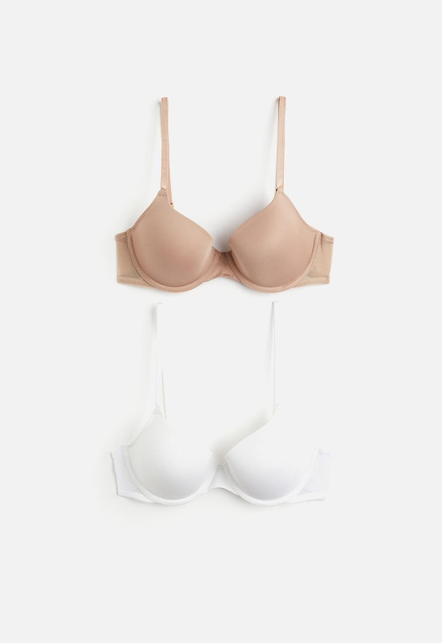 H&M - 2 pack padded underwired bras - white & dark beige