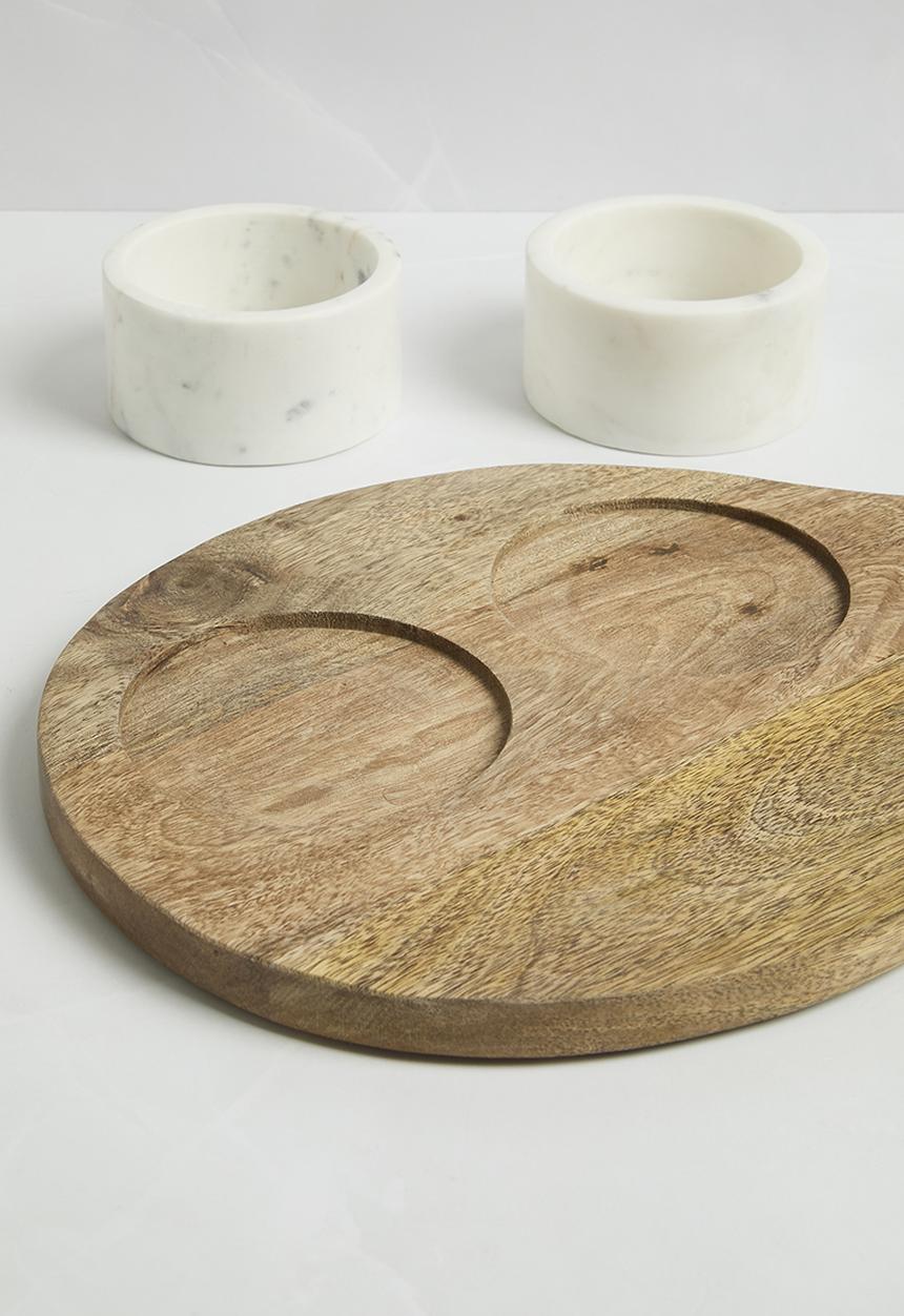 Sixth Floor - Mango wood Serving Board & tapas bowls - Brown