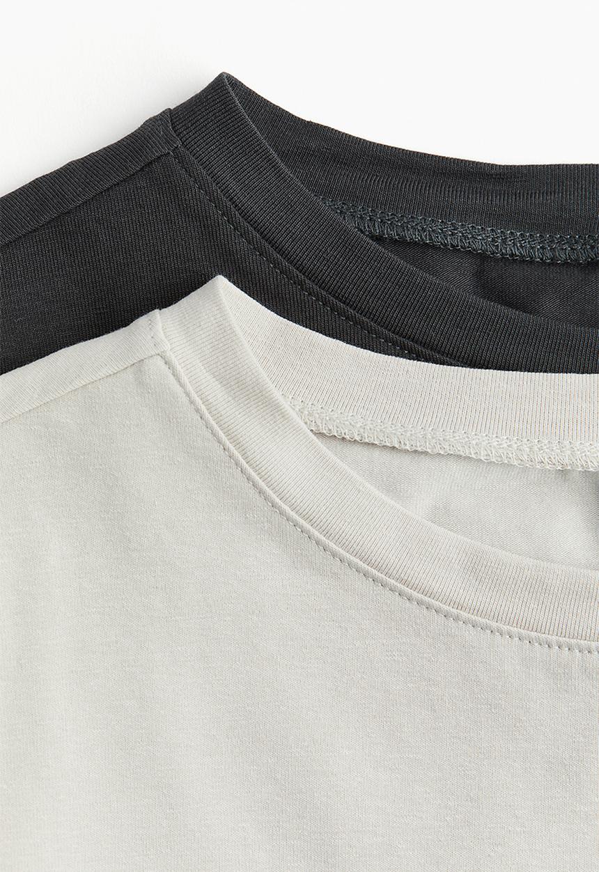 H&M - 2 pack cropped t-shirts - light beige & dark grey