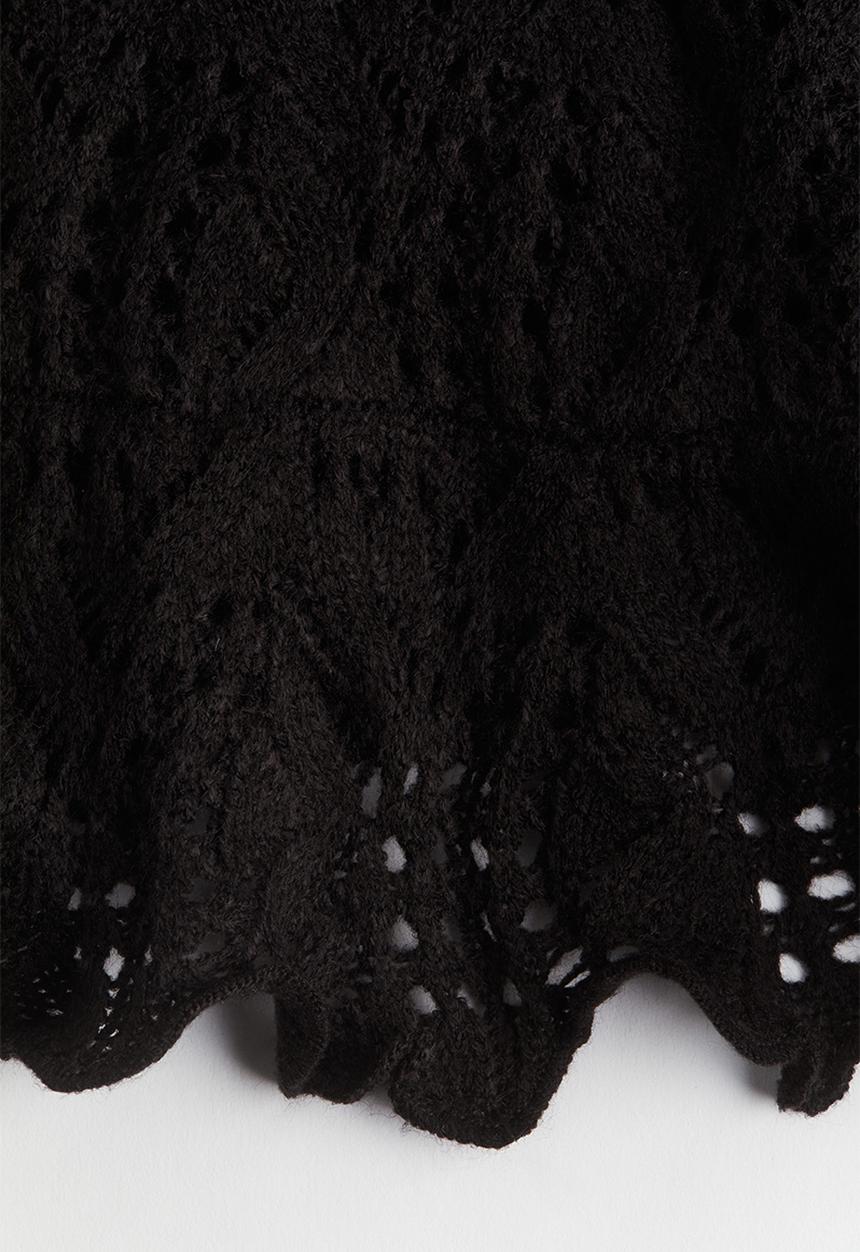 H&M - Tie-detail pointelle-knit top - black