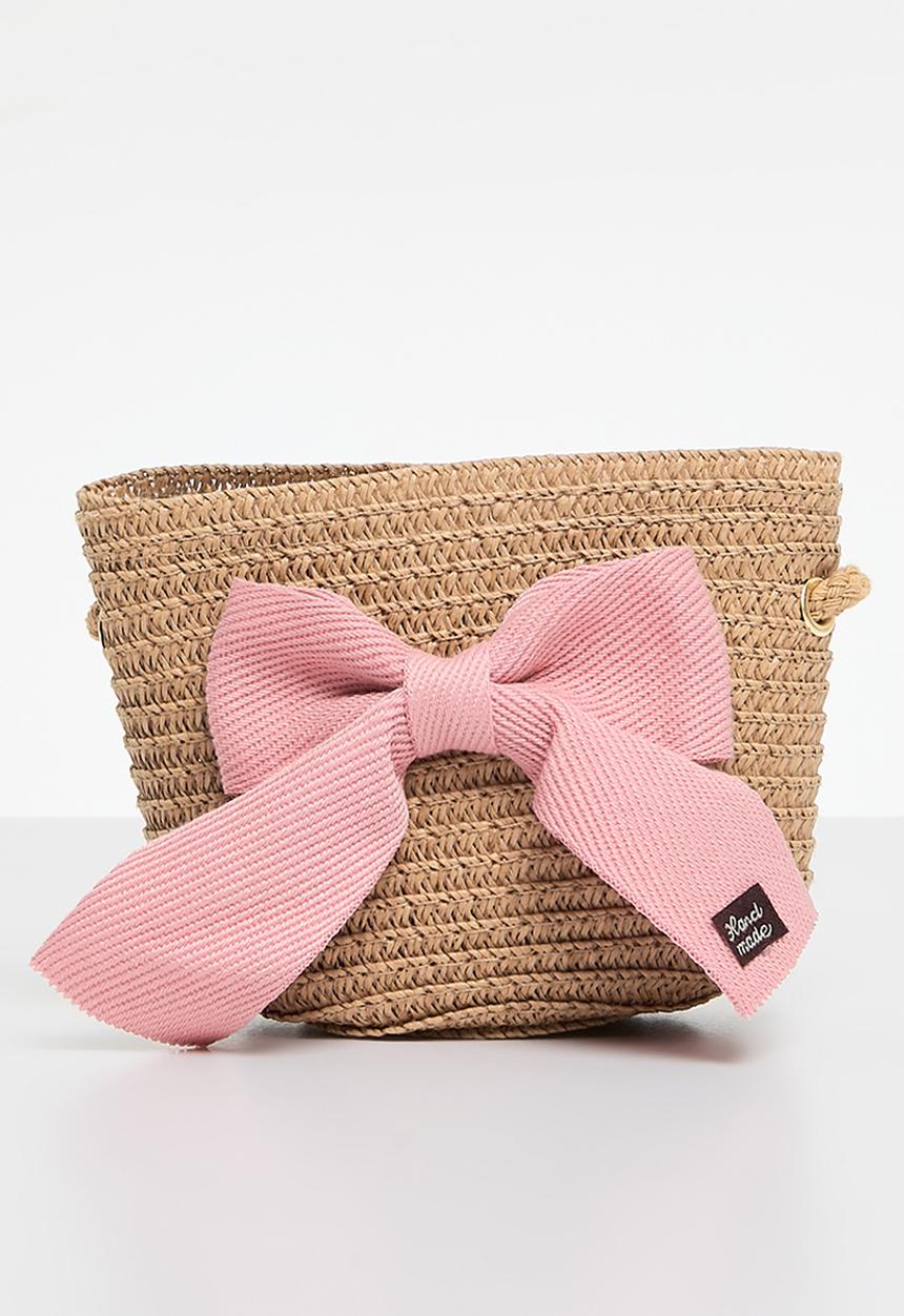 Pop Candy - Straw & shoulder bag set - pink & beige