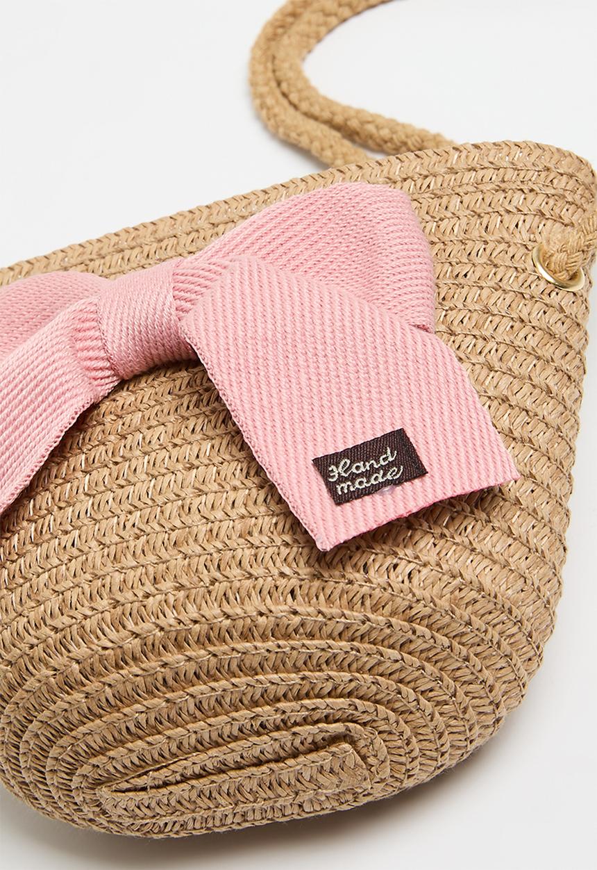 Pop Candy - Straw & shoulder bag set - pink & beige