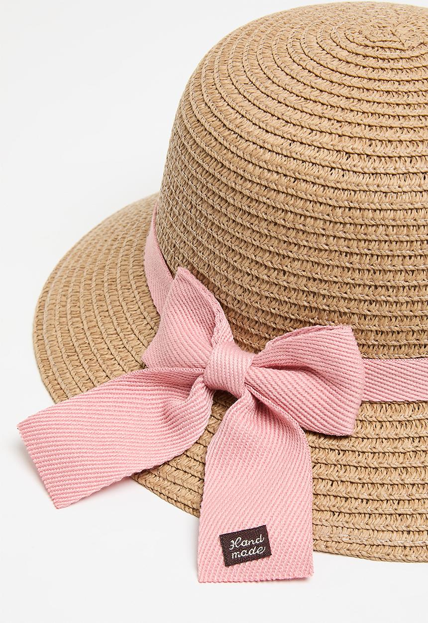 Pop Candy - Straw & shoulder bag set - pink & beige