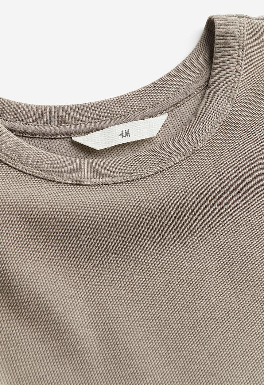 H&M - Ribbed modal-blend t-shirt - greige 