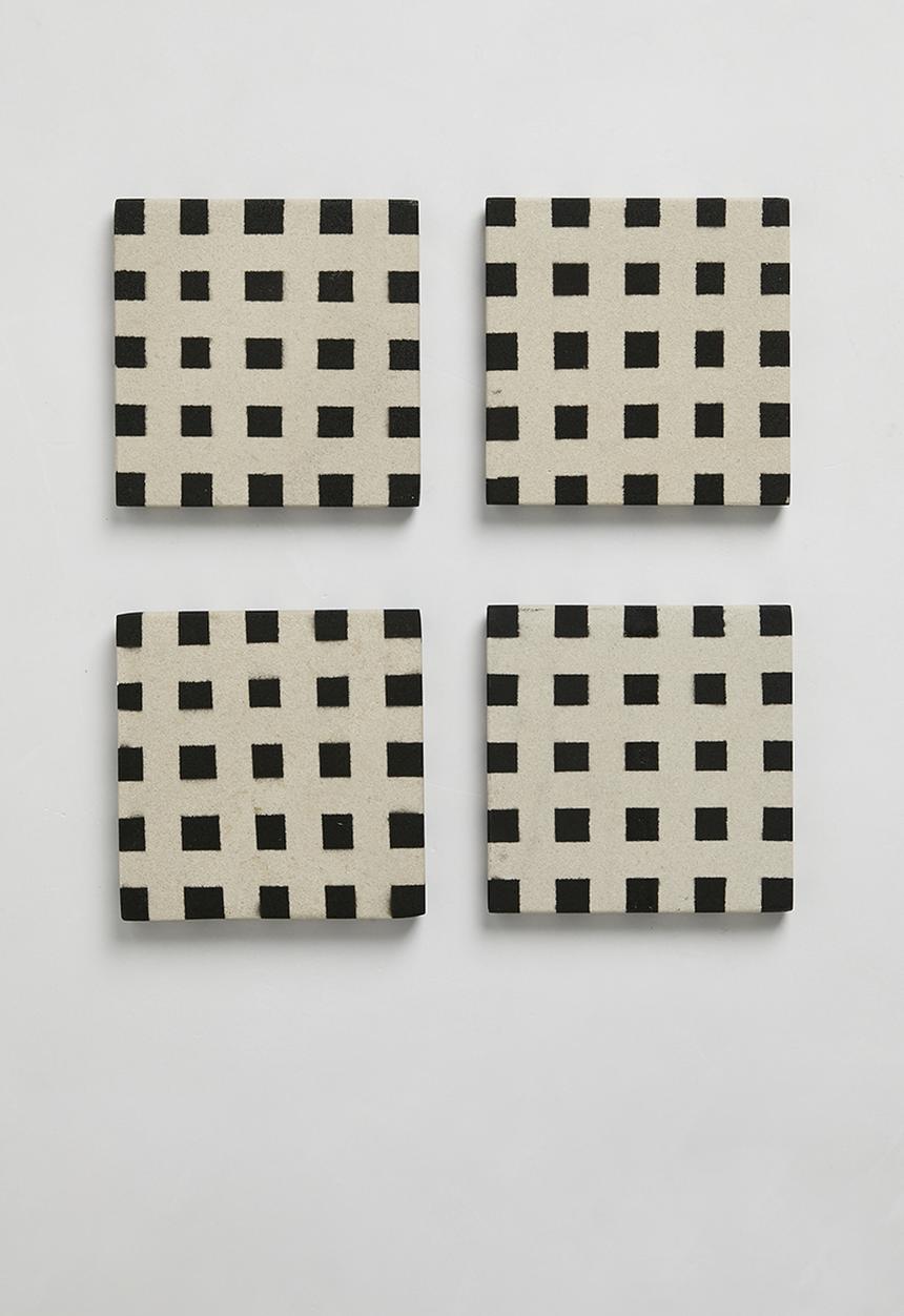Sixth Floor - Check coaster set of 4 - Black & White